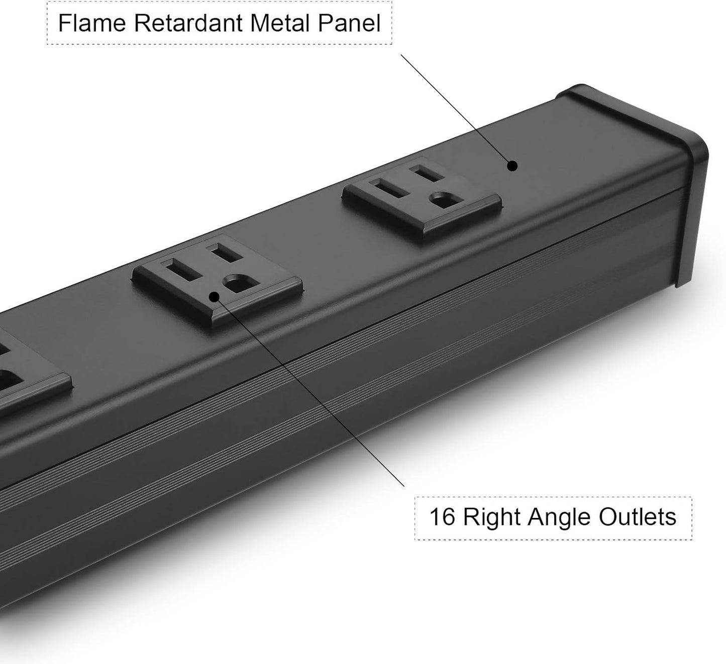Heavy Duty Power Strip - 16 Outlet Large Metal Industrial Power Strip, 4FT Cord, 15A, 125V, 1875W (Black)
