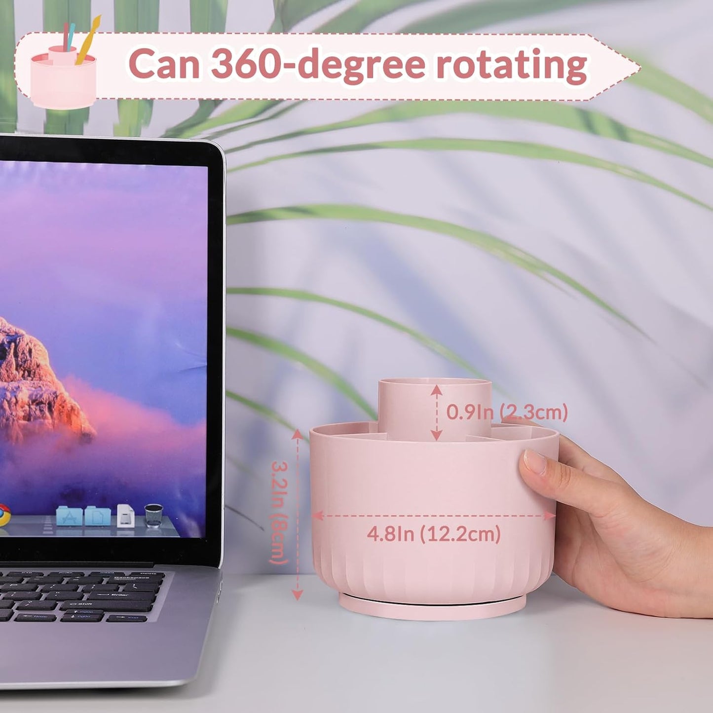 SKYDUE Makeup Organizer, Rotating Pencil Pen Holder for Desk, Dual-Purpose Desk Organizer for Cosmetics & Pens, Makeup Brush Holder with 5 Slots, Pencil Cup for Office, Home