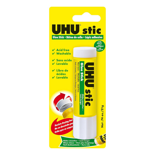 UHU stic, Glue Stick Solvent Free, Washable, Screw on Cap, for School, Crafts, Scrapbooking 1 x 21g Blister, White