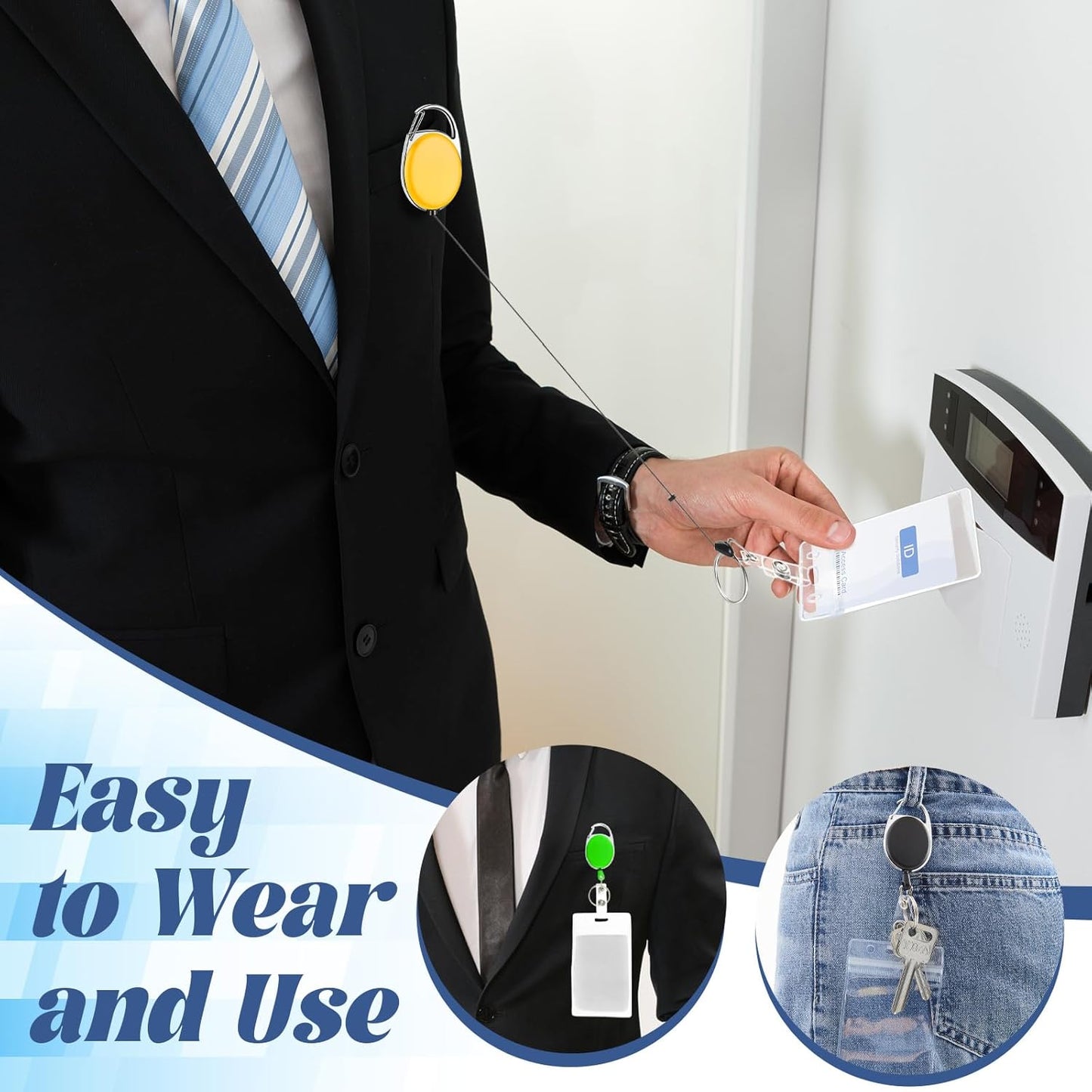 Laumoi Heavy Duty Retractable Badge Holder Reel with Belt Clip Keyring and Waterproof Vertical ID Card Holders for ID Name Card Keychain Badge(11 Colors)