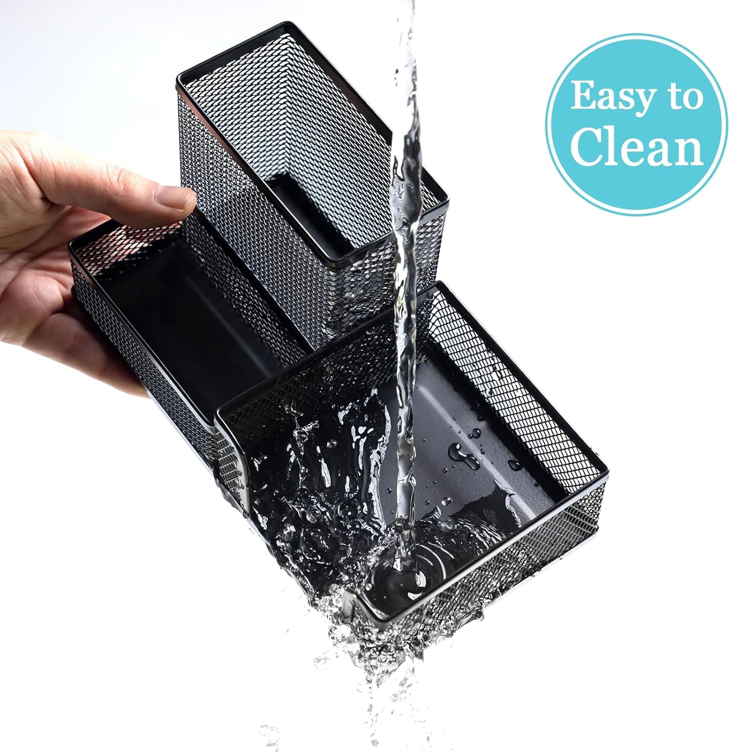 2 Pieces Black Mesh Pen Holder Desktop Organizers Pencil Holder for Desk 3 Compartments Metal Office Supply Organizer with Sticky Notes Holder forOffice Desk Accessories