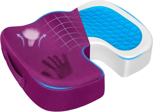 Gel Seat Cushion for Car Office - Memory Foam Pain Relief Chair Pillow Cushions - Tailbone Sciatica Coccyx Butt Lumbar Support Pad for Sitting Driving Traveling, Mesh, Purple