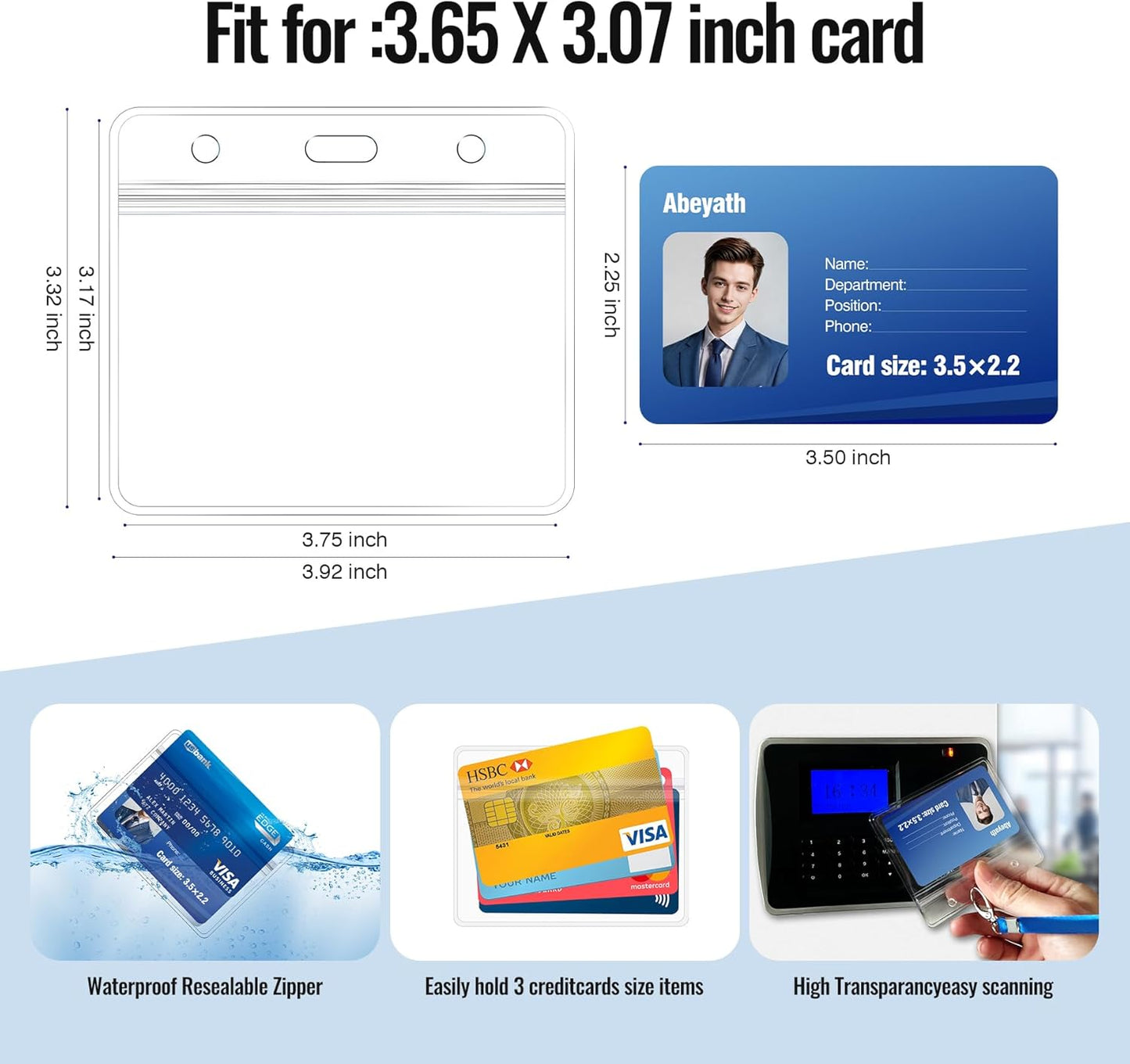 Abeyath10 Pack Extra Thick ID Card Name Badge Holder Heavy Duty Waterproof Clear Plastic PVC Horizontal Sleeve Pocket Resealable