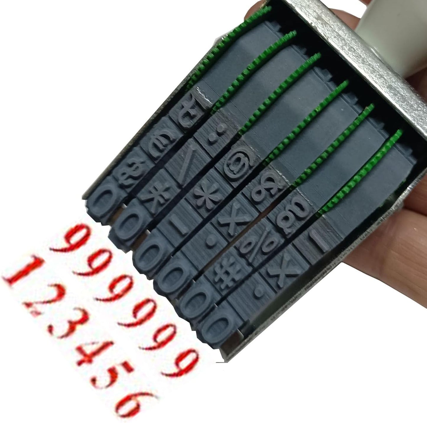 WANLIAN 6-Digit Business Stamp - Customizable 0-9 Numbers & Symbols,numbering Tool for Packaging, Office, Labels, Date, Code (40x7mm Imprint, Gray-Red)