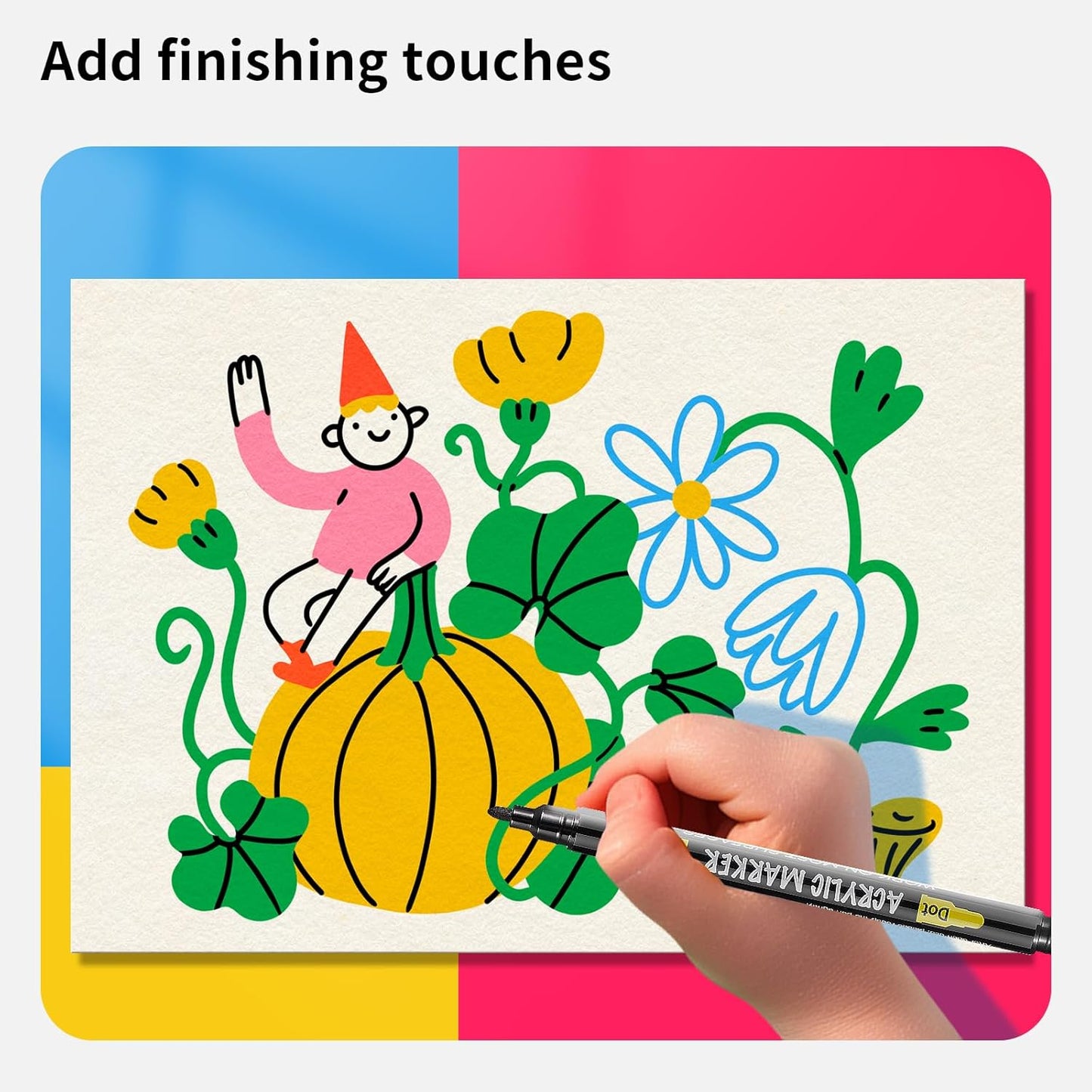 NAWOD 3 Black Acrylic Paint Pens, Acrylic Paint Markers Dual Tip (Fine 1mm + Dot 5mm), Acrylic Permanent Markers for Rock, Fabric, Canvas, Ceramic, Glass, Wood, Paper, Labeling, Drawing, DIY Crafts