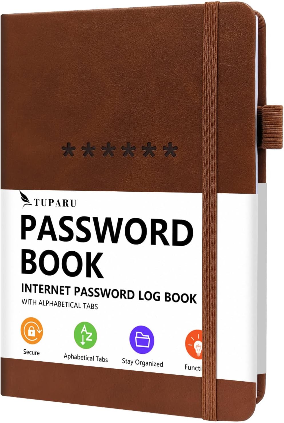 Password Book with Alphabetical Tabs – Hardcover Internet Address & Password Organizer – Password Keeper Notebook for Computer & Website – 5.2 x 7.6" Log-in Password Journal w/Thick Paper (Brown)