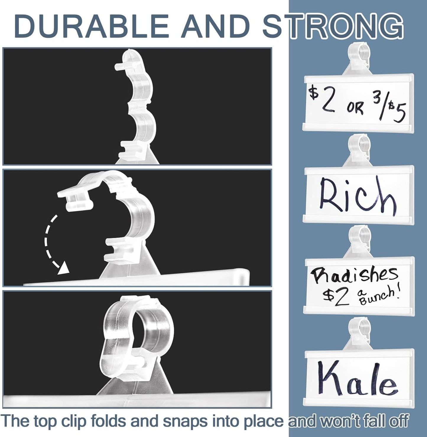 100 Pieces Plastic Wire Shelf Label Holders, Reusable Price Label Holder with locks, Label Display Holder for Retail Supermarket Department Store(3'' x 1.4'')