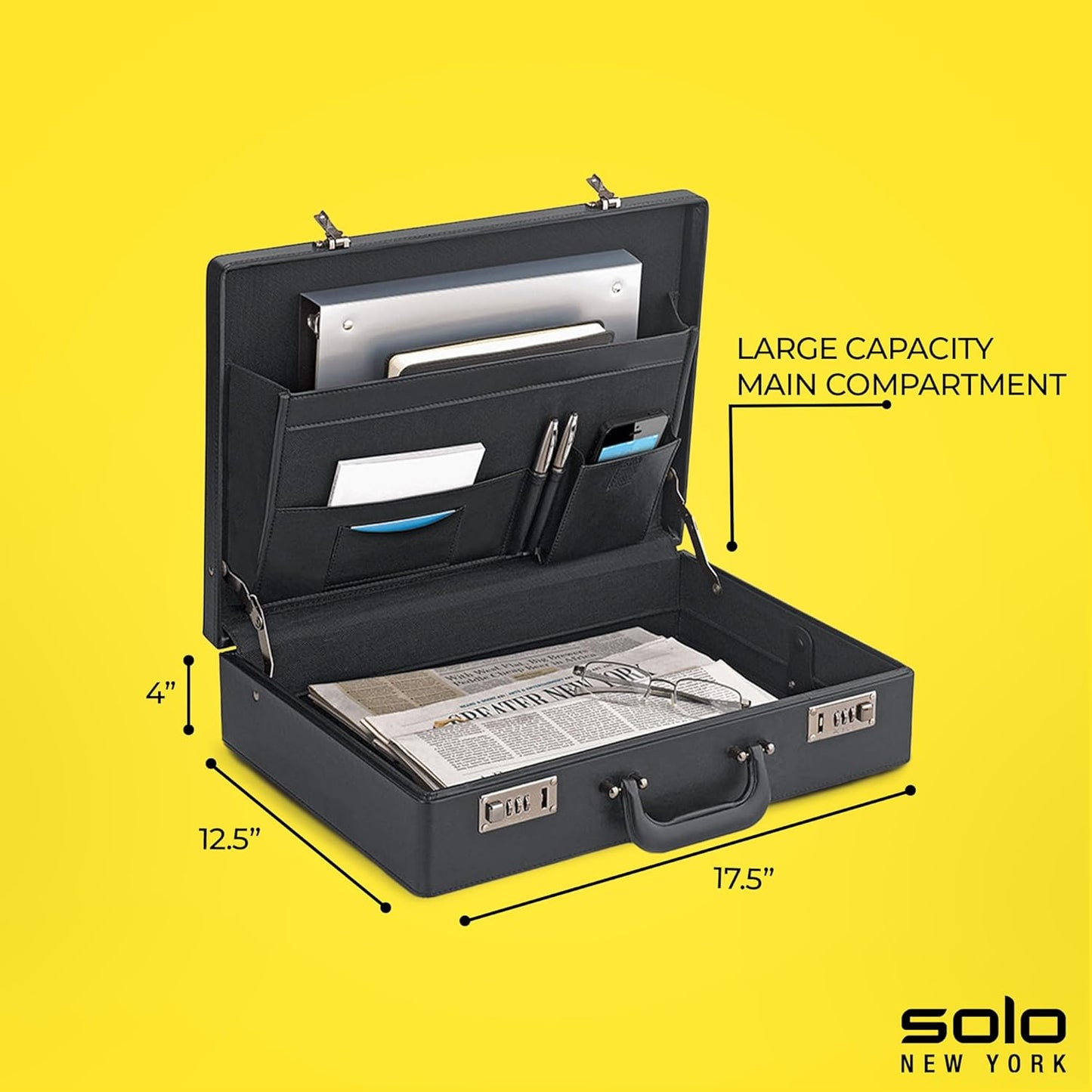 Solo New York Attache - Carrying Case with Combination Lock, Business Brief, Large Main Compartment - Grand Central