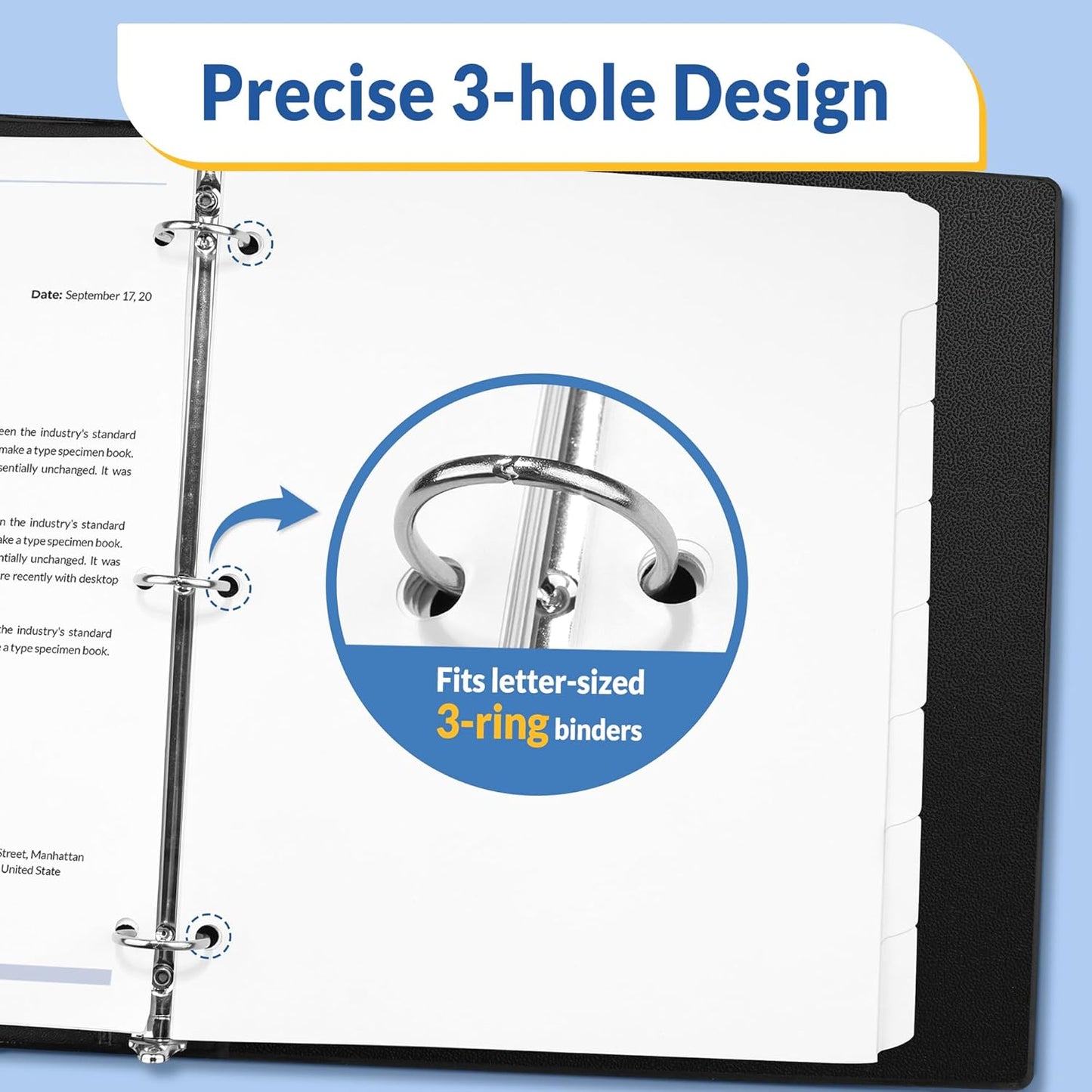 SUNEE Binder Dividers with Tabs for 3 Ring Binder, 8.5 x 11 Paper White Binder Dividers Blank with 8 Tabs, 12 Sets Page Dividers for School, Office and Home, 96 Dividers