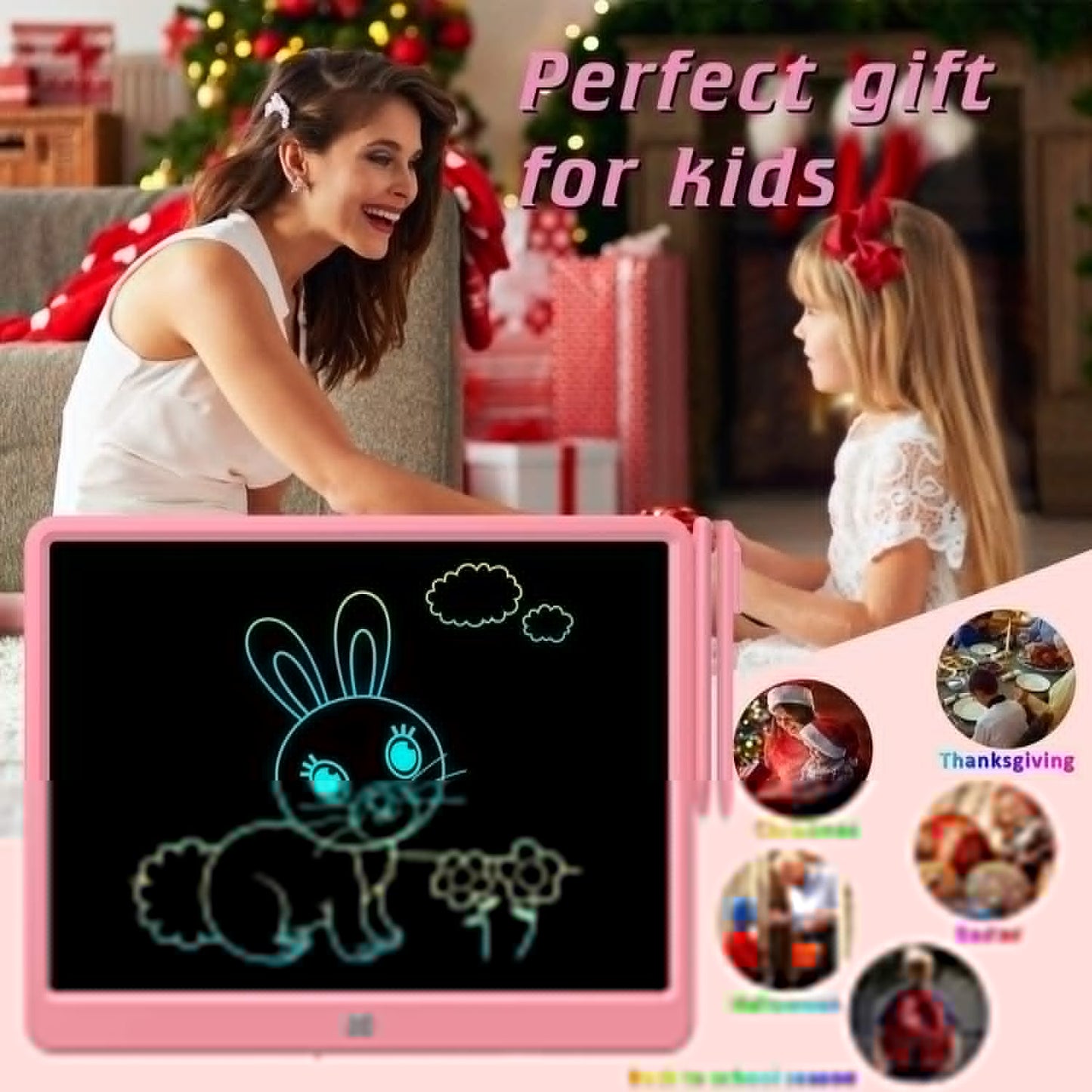 FLUESTON LCD Writing Tablet, Doodle Board Toys Gifts for 3-8 Year Old Girls Boys, 15 Inch Colorful Electronic Board Drawing Pad for Kids, Gifts for Toddler Educational Learning Travel Birthday, Pink