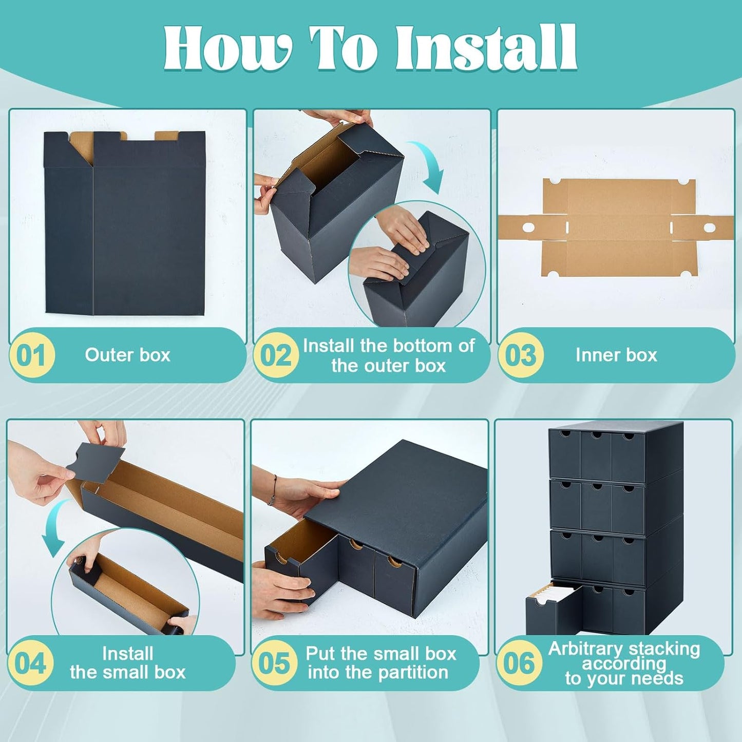 Cholemy Trading Card Storage Box 15000+ with 70 Cardboard Storage Divider, Label Sticker for Collection Compatible with TCG, Sport Cards(4 Row, 3 in A Row,Black)