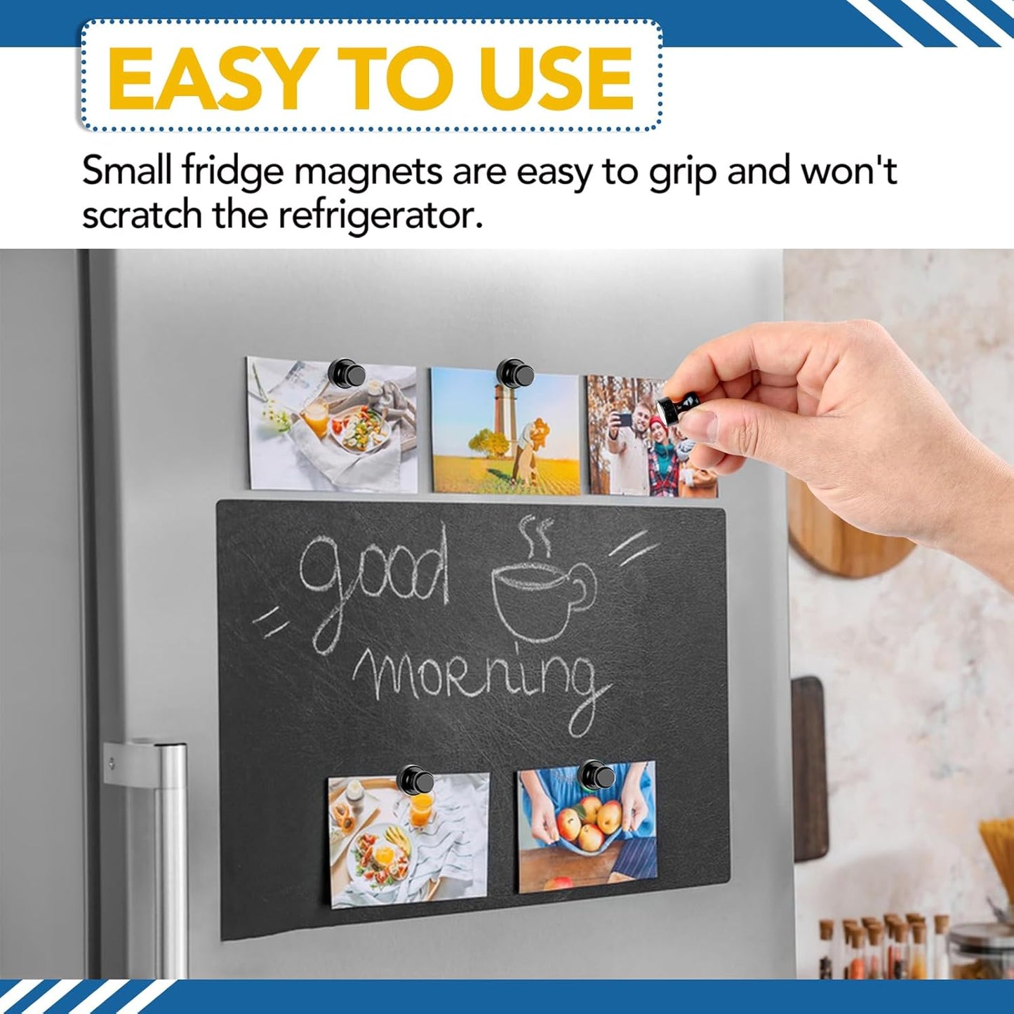LOVIMAG Refrigerator Magnets, 56 Pcs Fridge Magnets Black Strong Magnets for Whiteboard, Small Neodymium Magnets for Fridge, Push Pins Magnets Ideal for Kitchen Magnets, Office Magnets, Map Decorative