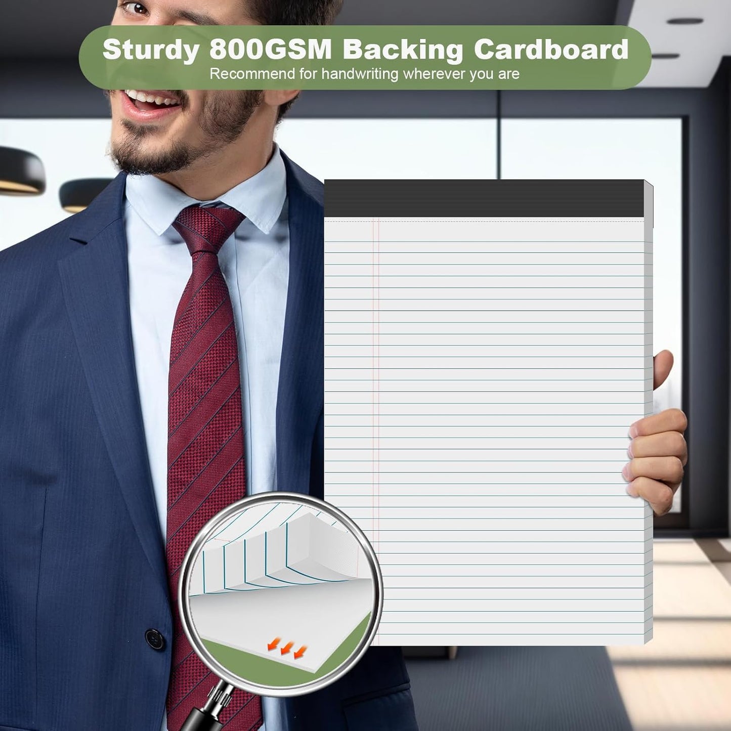 White Legal Pads 8.5 x 11 Narrow Ruled, 3 Pack Notepads College Ruled Pads of Paper With Sturdy Back 37 Lines 70 GSM Paper, Writing Note Pads 30 Sheets Per Writing Pad for Taking Notes, Reminders