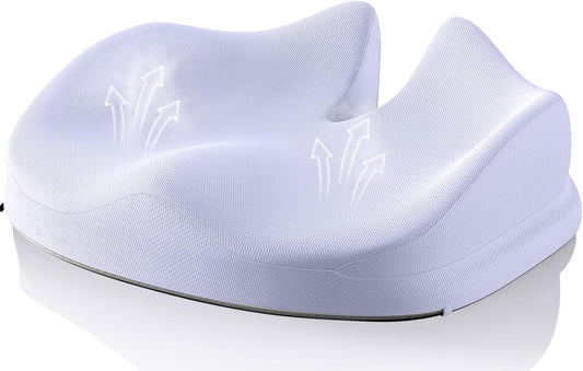 Benazcap Large Seat Cushion for Office Chair Memory Foam Coccyx Pain Relief Cushion Pillow for Back Support Non-Slip Seat Pad for Office Desk, Car Seat, Wheelchair, Sciatica-Blue