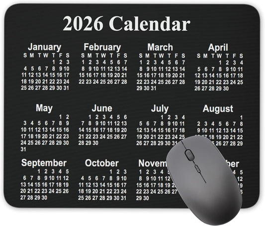 Calendar Mouse pad, 2026 Horizontal Calendar Natural Rubber Mouse Pad, Quality Creative Gaming Rectangle Mouse Personalized Desk Mouse Pad 9.5 inch x 7.9 inch