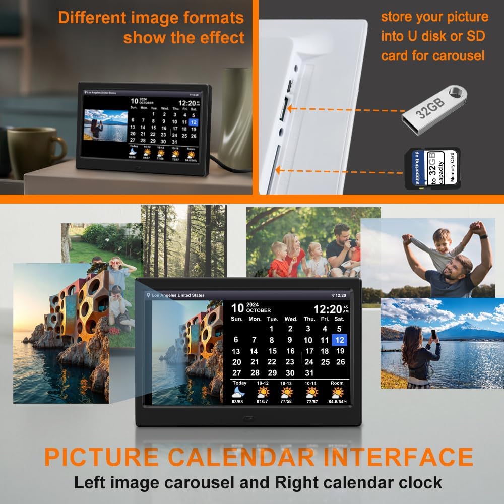 2025 New Digital Weather Clock with Temperature Humdity Alarm Clock (10.1- inch Black)