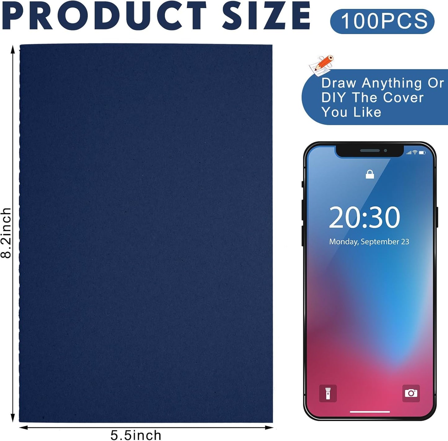 100 Pcs Kraft Notebook Journals 5.5 Inch x 8.3 Inch A5 Softcover Notebooks Bulk for Writing Sketch Office Notepad with 60 Pages 30 Sheets (Navy,Unlined)