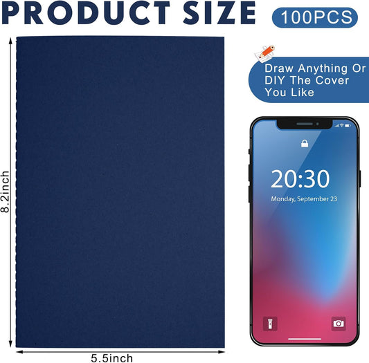 100 Pcs Kraft Notebook Journals 5.5 Inch x 8.3 Inch A5 Softcover Notebooks Bulk for Writing Sketch Office Notepad with 60 Pages 30 Sheets (Navy,Unlined)