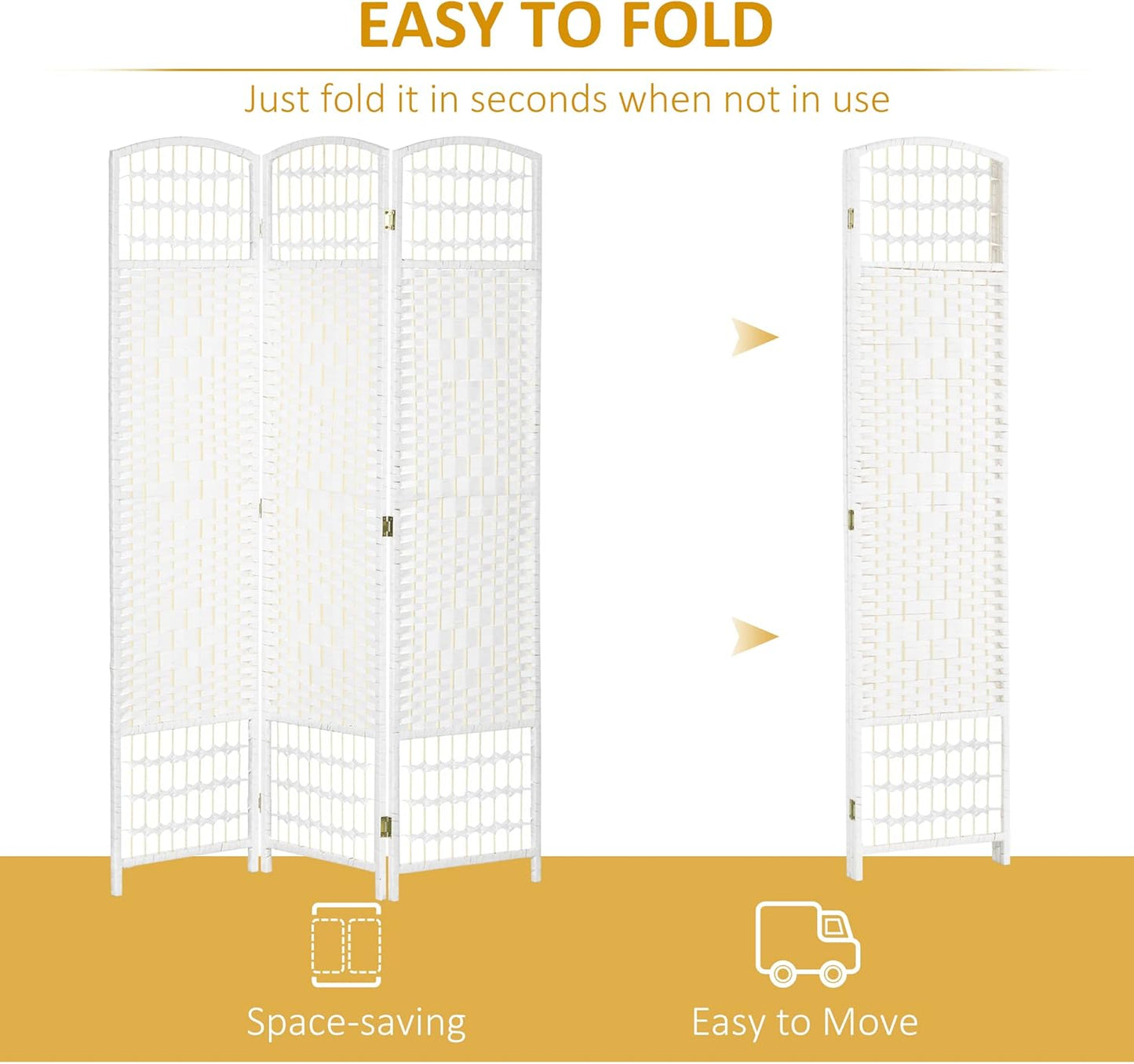 NicBex Room Divider 3 Panel Room Dividers with Woven Paper Design Partition Room Dividers and Folding Privacy Screens 5.6 FT Wall Divider for Office, Room Separation,47.25" W x 0.5" D x 67" H, White
