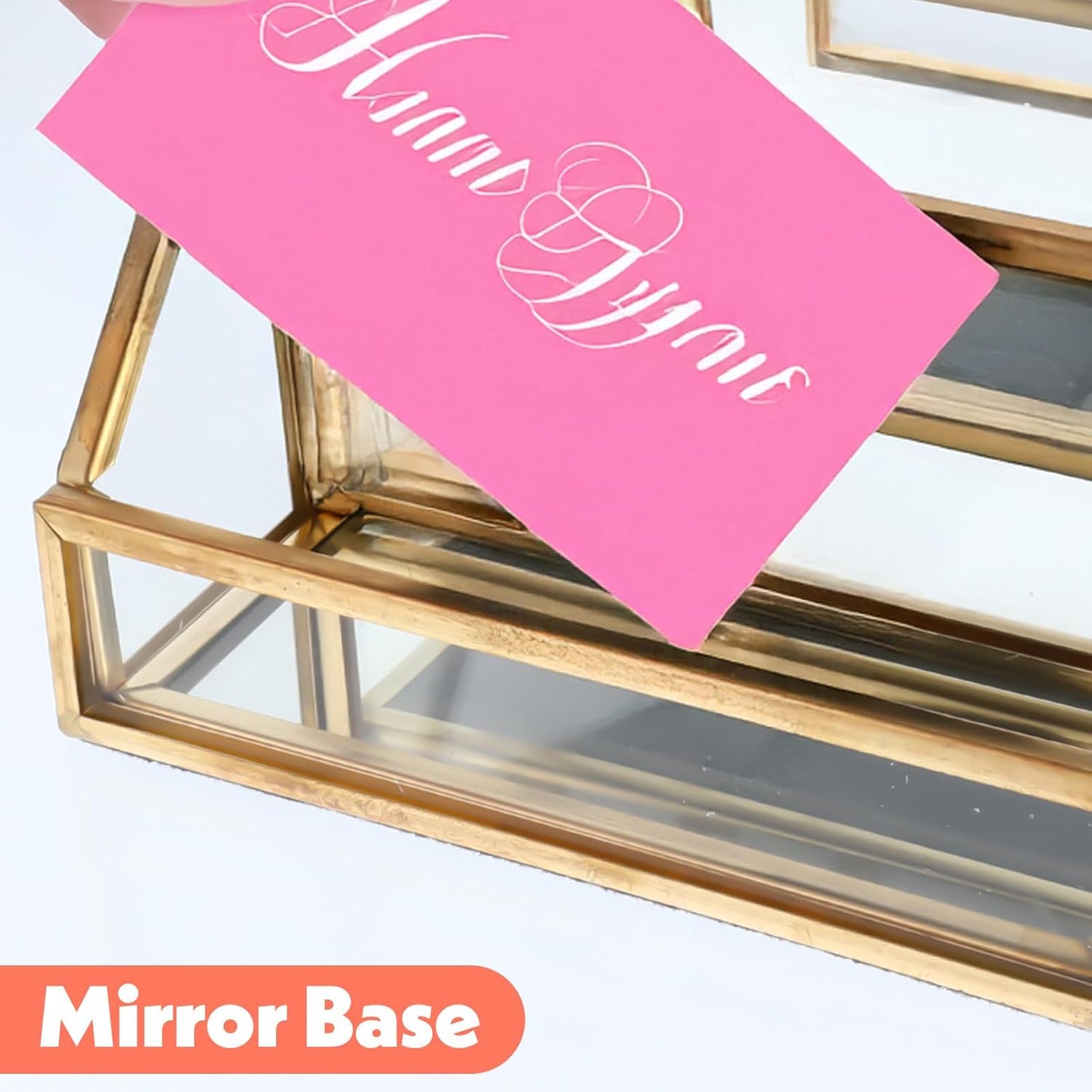 4 Slots Glass Business Card Stands for Display, Desktop Business Card Holder with Gold Metal Frame, Clear Name Cards Organizer for Office, Exhibition, and Meetings (4.13" L x 5.9" W x 4.72" H)