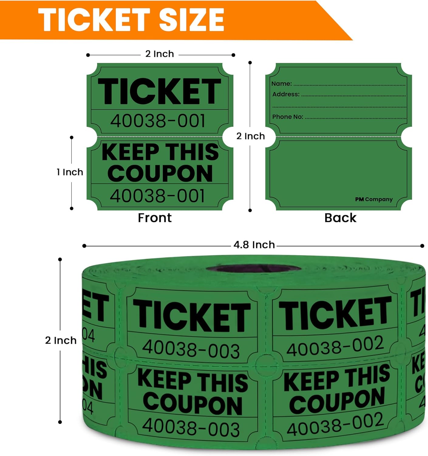 PM Company 1000 Raffle Tickets Double Roll, Green 50/50 Raffle Tickets for Events, Carnivals, Fundraisers, Class Rewards, and Prizes