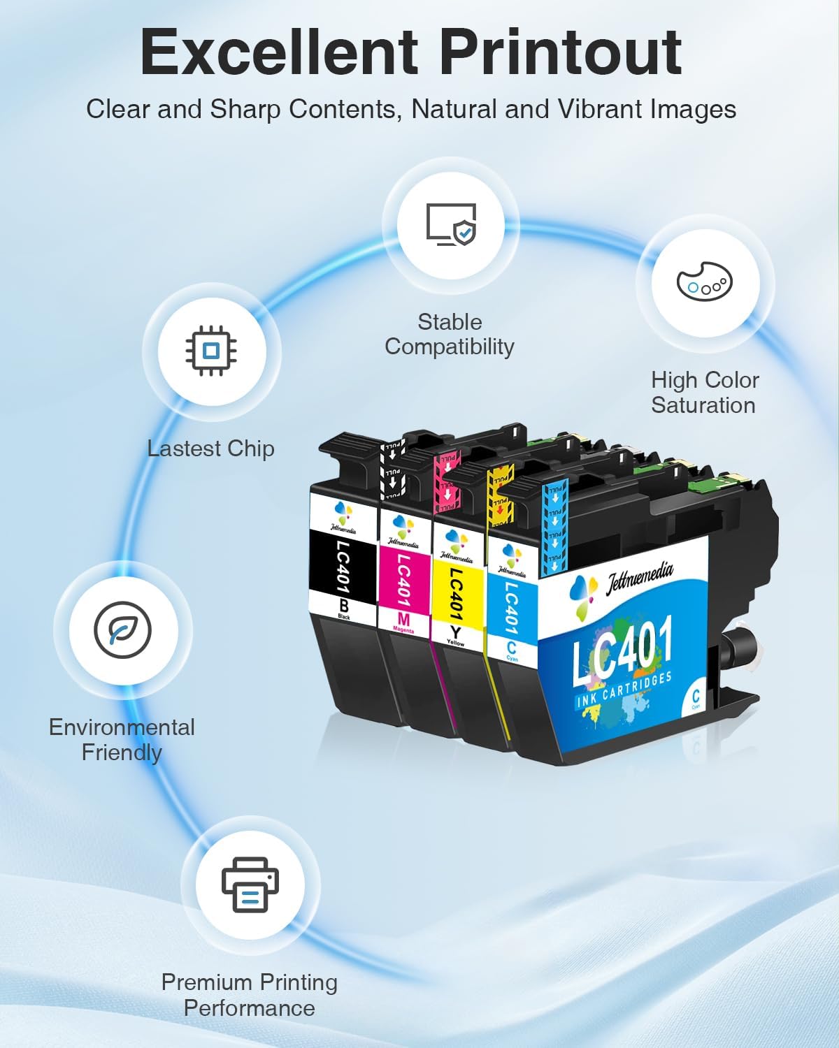 LC401 Ink Cartridges Compatible for Brother LC401XL LC 401 Ink Cartridges Work with Brother MFC-J1010DW MFC-J1012DW MFC-J1170DW Printer (4-Pack, Black, Cyan, Magenta, Yellow)