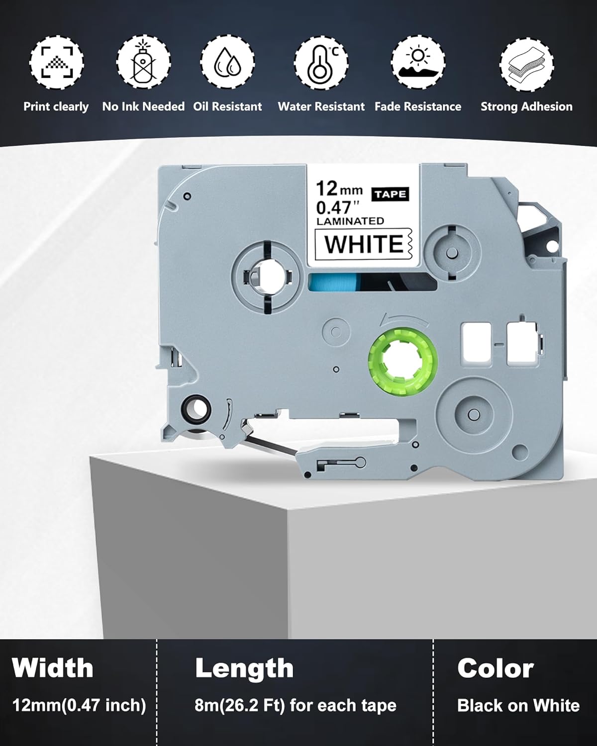 12mm 0.47 Laminated Replacement for Brother Label Maker Tape, P-Touch Label Tape, Tze 231, Compatible with Brother P Touch Label Maker PT-D210 PT-H110 PT-D220 PT-D400, 6-Pack