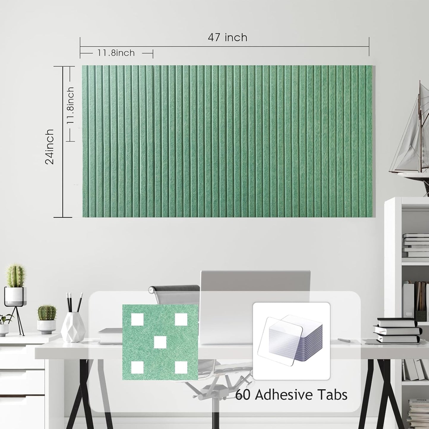 Large Cork Board for Office, 8 Pack Felt Wall Tiles with Slat Wall Paneling and Safe Removable Adhesive Tabs, Felt Bulletin Board Pin Board Cork Boards for Walls (Sage Green)