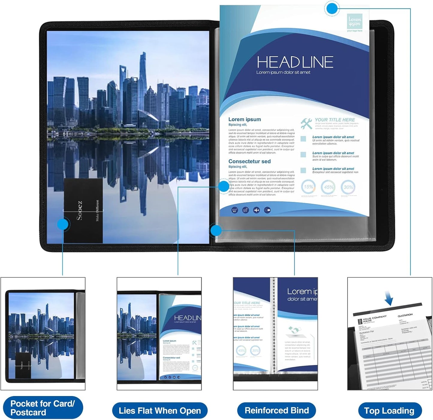 Sooez 30-Pocket Binder with Plastic Sleeves 8.5x11, Heavy Duty Art Portfolio Folder with Clear Sheet Protectors, Display 60 Pages, Presentation Book for Artwork, Document Organizer Binder - 4 Pack