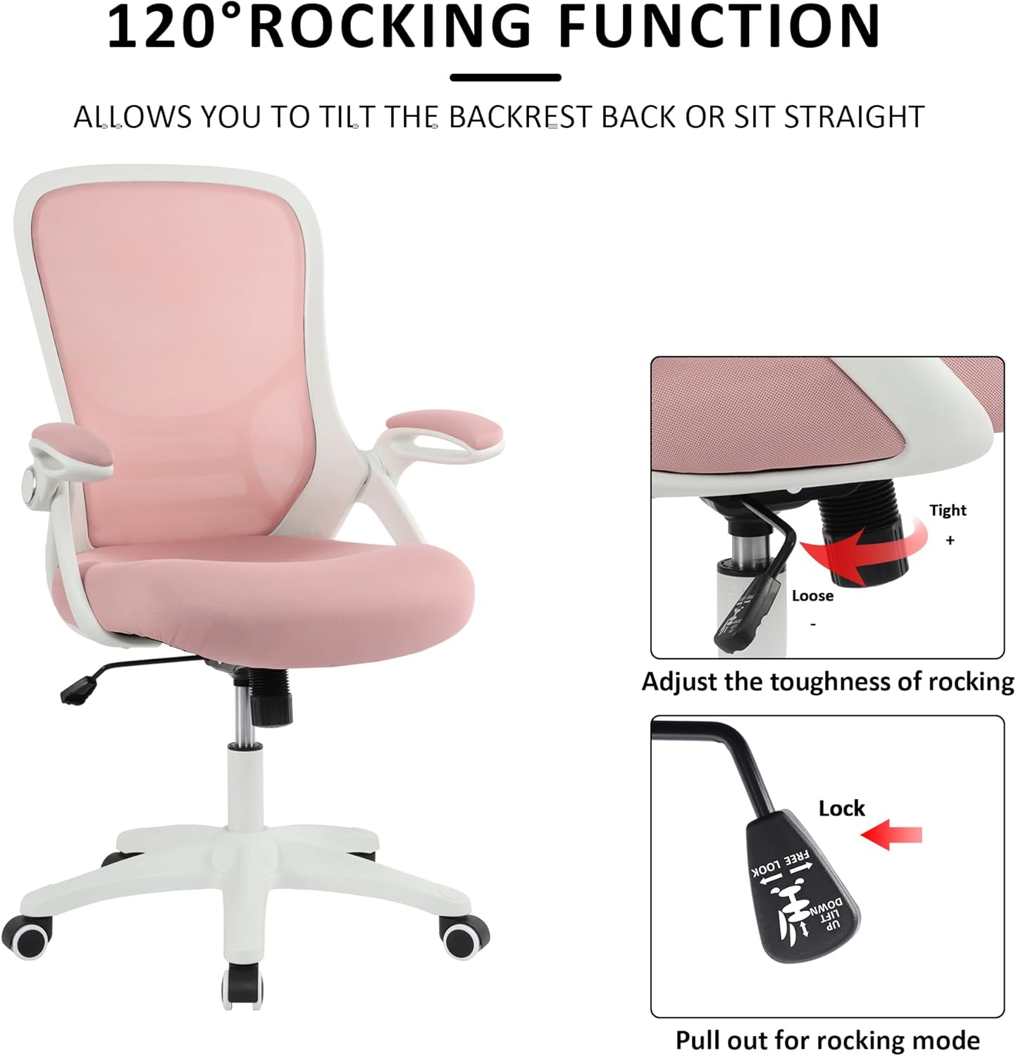 HYLONE Office Chair Ergonomic Desk Chair with Adjustable Armrests, Mesh Executive Chair, Home Office Computer Chairs for Long Hours(Pink)