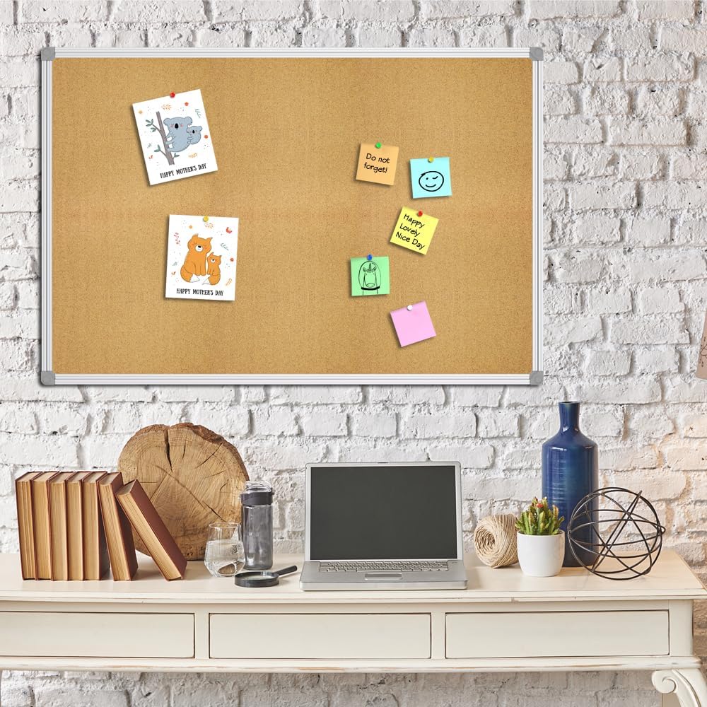 Lockways Cork Board Bulletin Board, Double Sided Corkboard 36" x 24", Wall-Mounted Aluminum Framed Message Presentation Notice Board 3 x 2