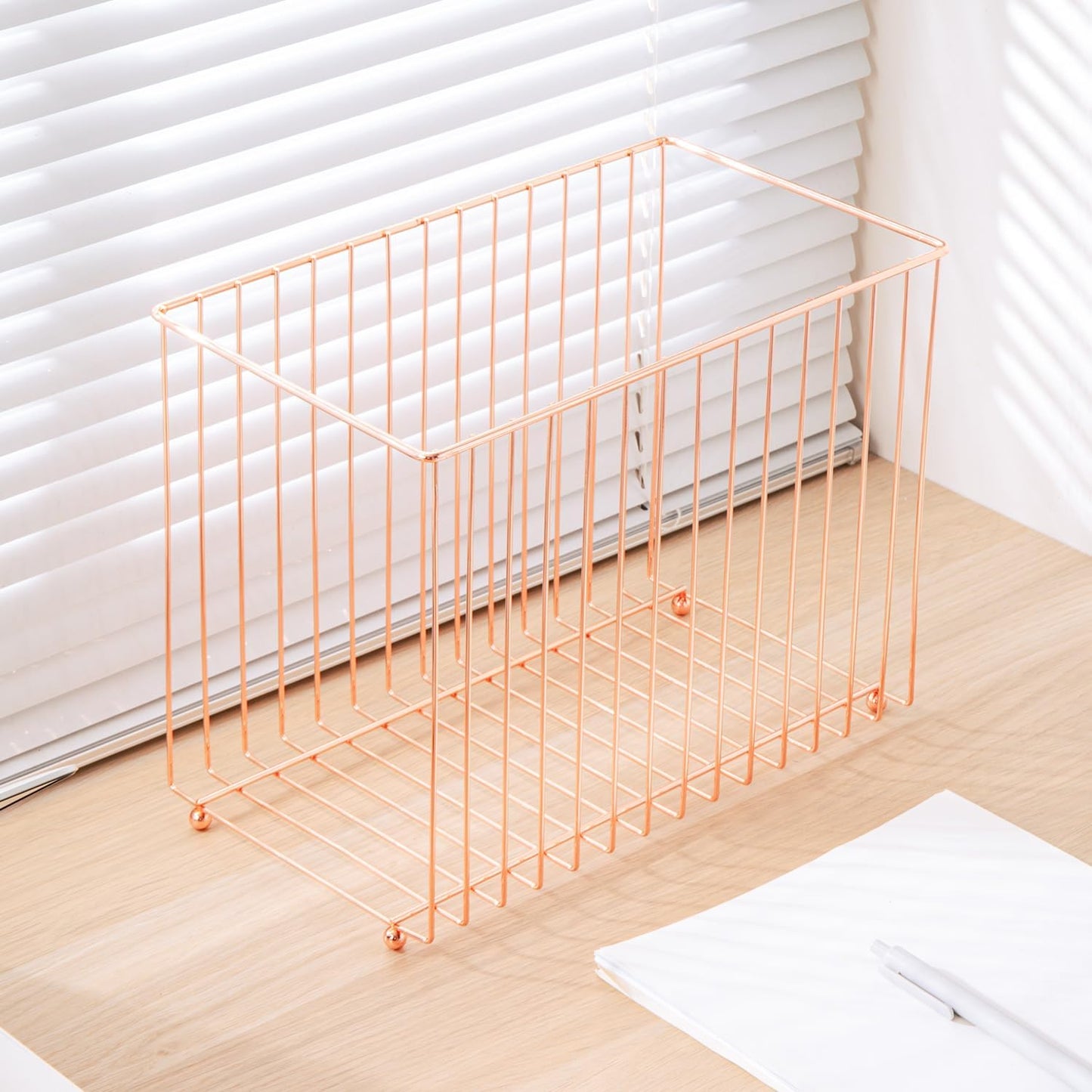 Y YOMA 1 Pack Rose Gold Desktop Hanging File Organizer | Letter Size Metal File Kit for Desk Home Office, I Shaped