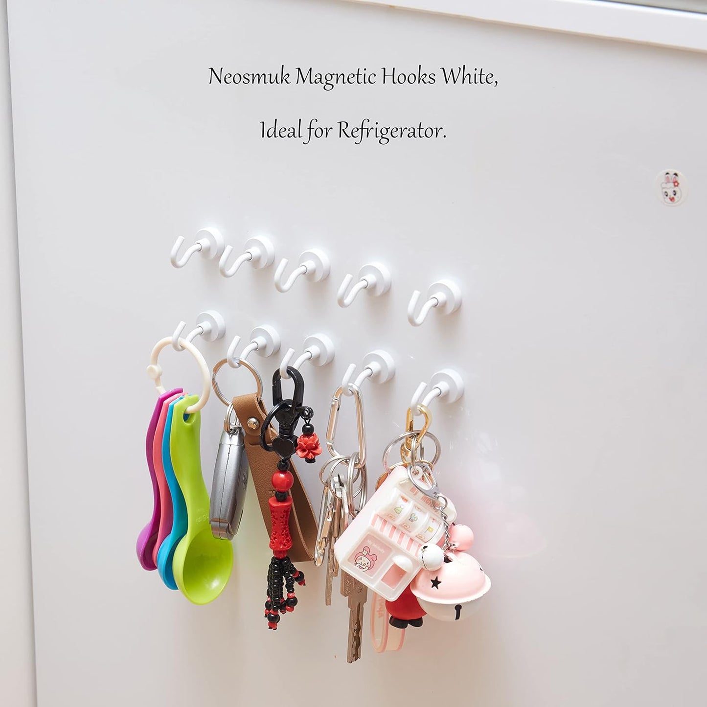 Neosmuk Magnetic Hooks,30lb Heavy Duty Earth Magnets with Hook for Refrigerator, Extra Strong Cruise Hook for Hanging, Magnetic Hanger for Curtain, Grill (White, 4 Pack)