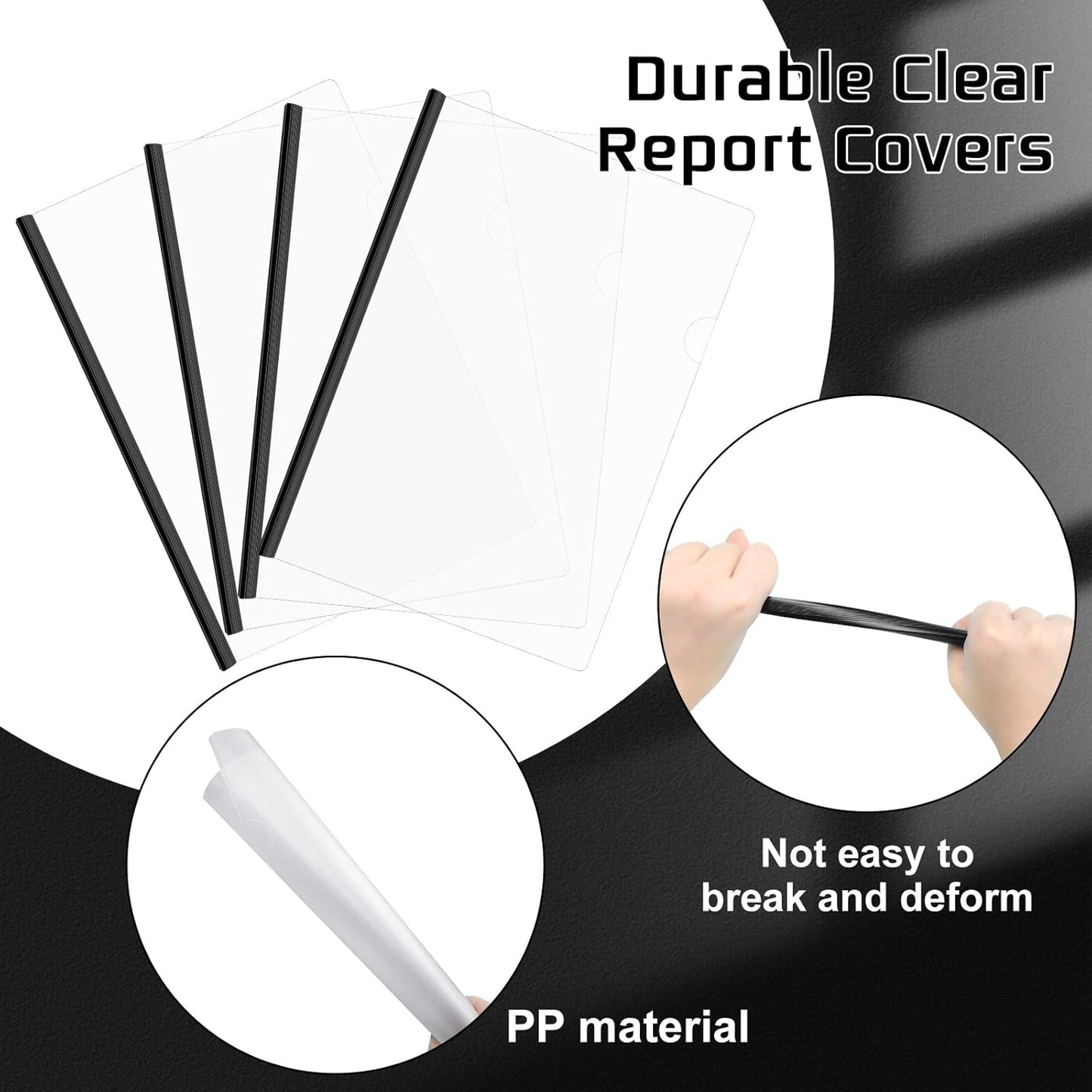 Thenshop 100 Pcs Clear Report Covers with Sliding Bars Sliding Bar File Folder Binder Plastic Report Folder for File Paper Book Resume Letter Office, 30 Sheet Capacity(Black)