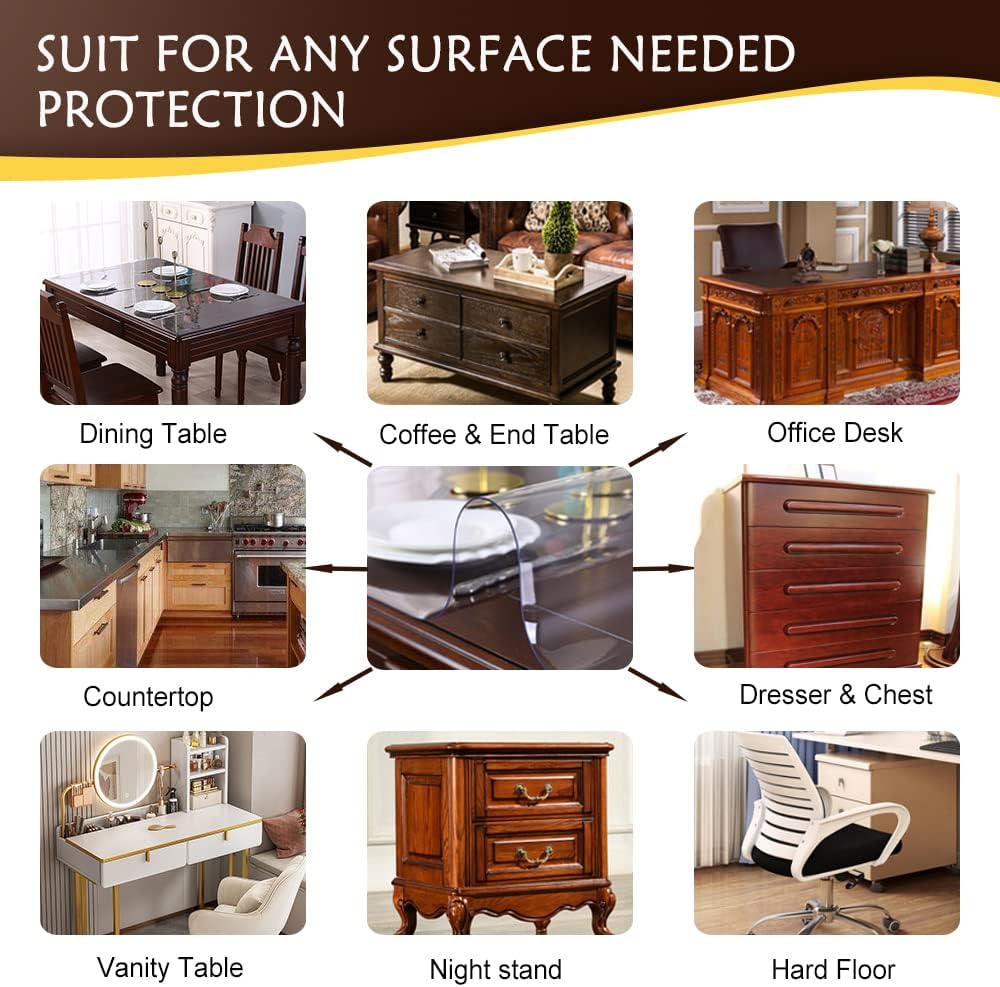 Vinyl PVC Clear Table Pad Mat - 18x36 Inch Desk Shield for TV Bench, Dresser, Entryway, Sofa Side & More Heavy Duty Covers