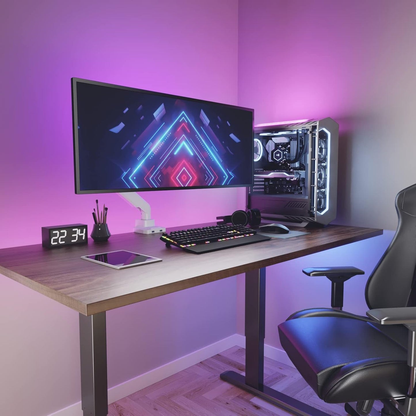 WALI Ultrawide Monitor Arm for 13 to 49 Inch Heavy Duty Curved Screens, Adjustable Gas Spring Single Monitor Desk Mount with 2 USB 3.0 Ports, Holds 33 lbs, 75x75/100x100 VESA, White (GSMU001-W)