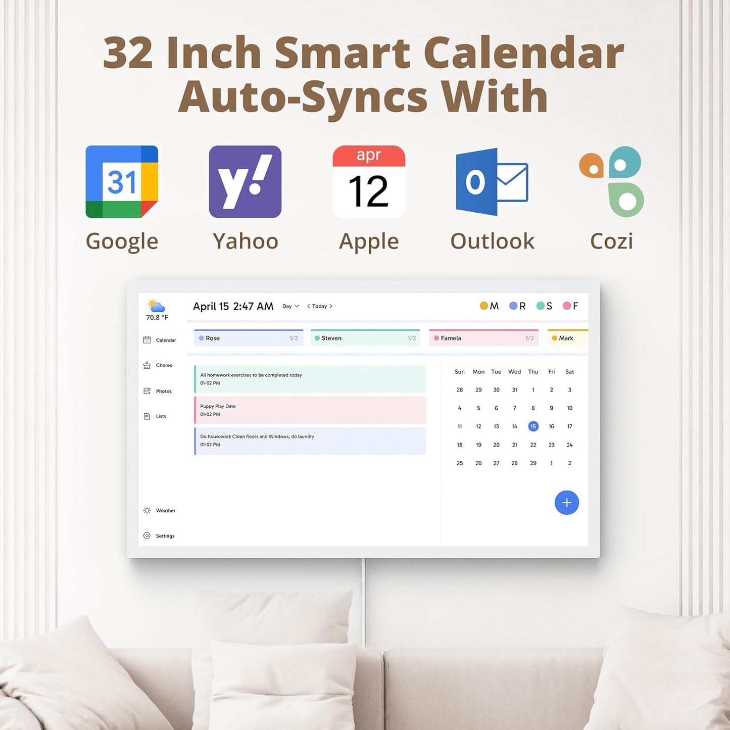 Dragon Touch 32" Digital Calendar Chore Chart – 1080P Full HD Interactive Touchscreen, Smart Family Planner, Hearth Display Digital Calendar Wall & Desk Mountable for Seamless Scheduling