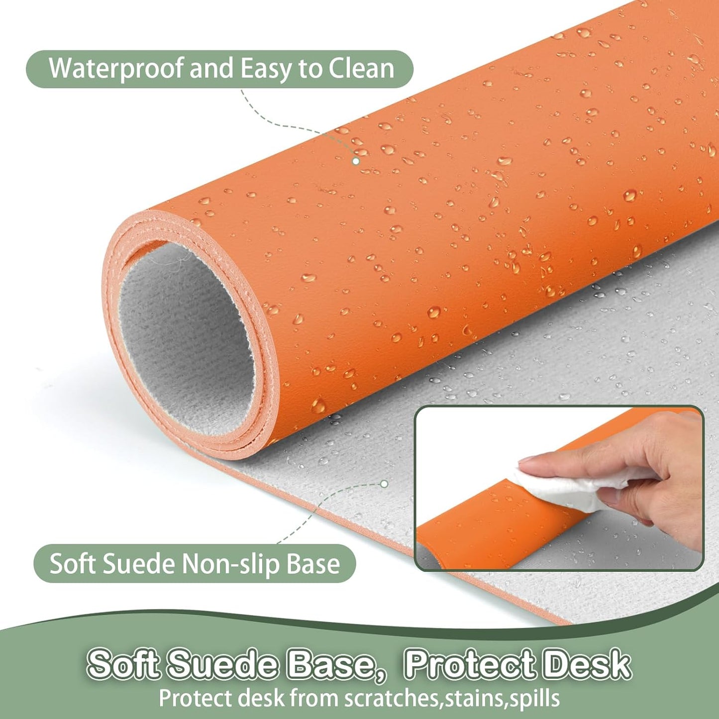 Boutilon Leather Desk Pad Protector,Non-Slip Mouse Pad,Laptop Desk Pad,Office Mouse Mat,Waterproof Leather Desk Blotter,Desk Writing Pad for Office and Home (L-Orange,35"x 17")
