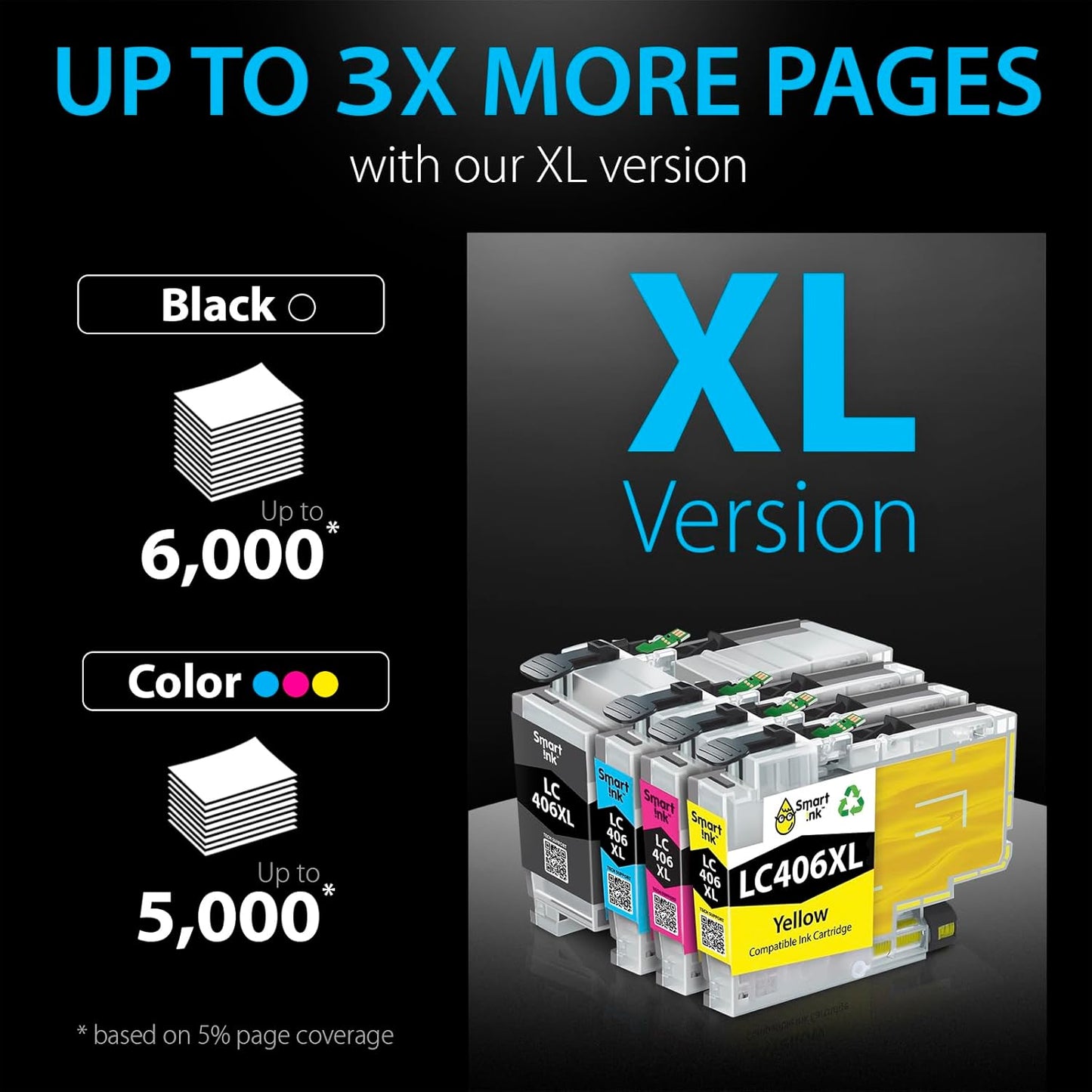 Smart Ink Compatible Ink Cartridges Replacement for Brother LC406 XL LC406XL for Brother Printer MFC-J4335DW MFC-J4535DW MFC-J5855DW MFC-J6555DW MFC-J4345DW XL (4 Pack, Black, Cyan, Magenta, Yellow)