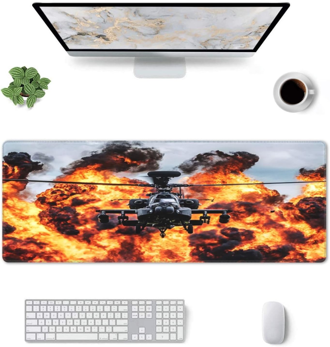 Attack Helicopter Mouse Pad, Aircraft Airplane Large Big Gaming Mouse Pad Desk Pad, Mousepad with Non-Slip Rubber Base, Extended XXL Mouse Mat for Computer Laptop Office Accessories