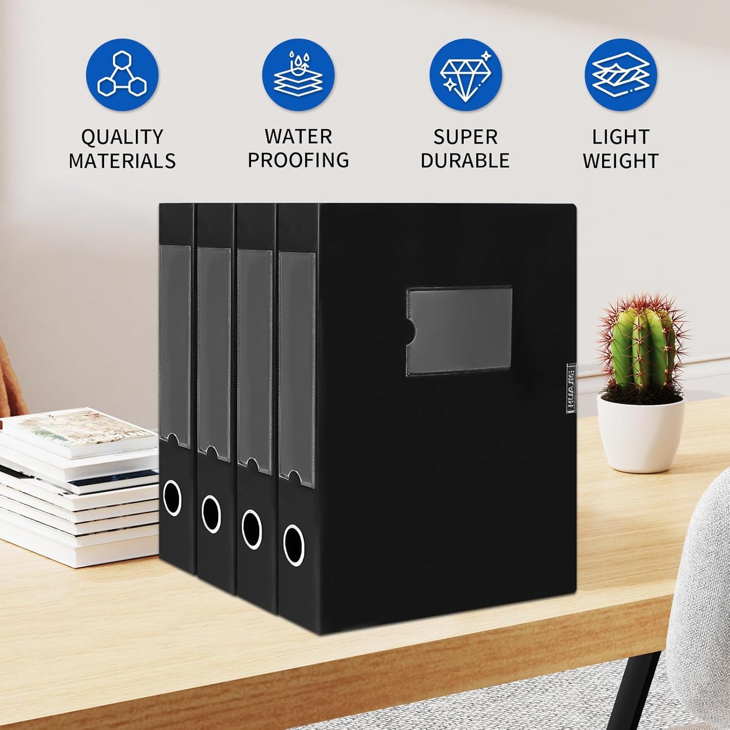 Plastic File Box Archive Storage Case with Lid, 12.2" × 9.4" × 1.6", Letter & A4 Paper, Office Document Organizer Case (Black, 8)