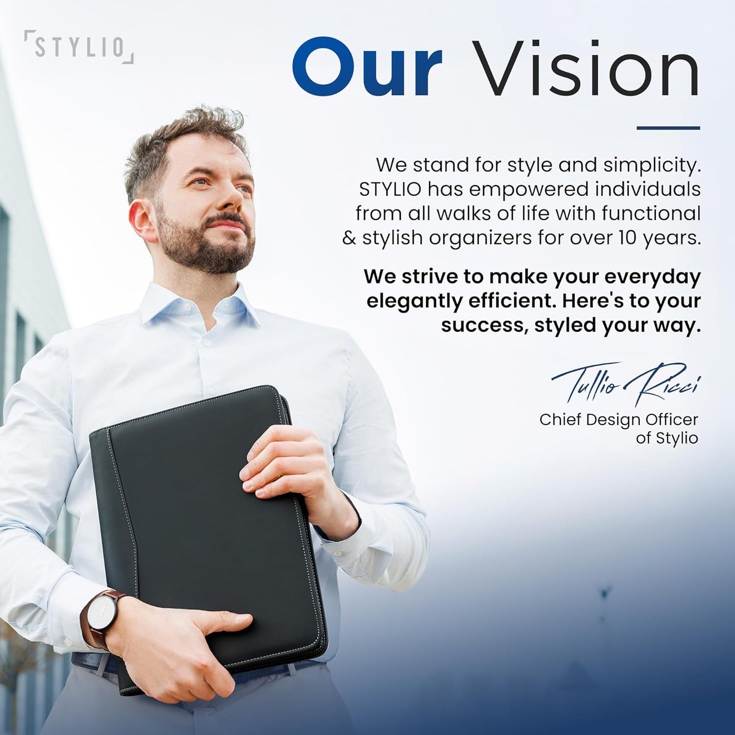 STYLIO Zipper Portfolio Binder | Padfolio 3 Ring Binder (1") and Clipboard Folio (Removable) | Portfolio Organizer for Documents, iPad, Tablet, Phone | Faux Leather Notebook for Men & Women