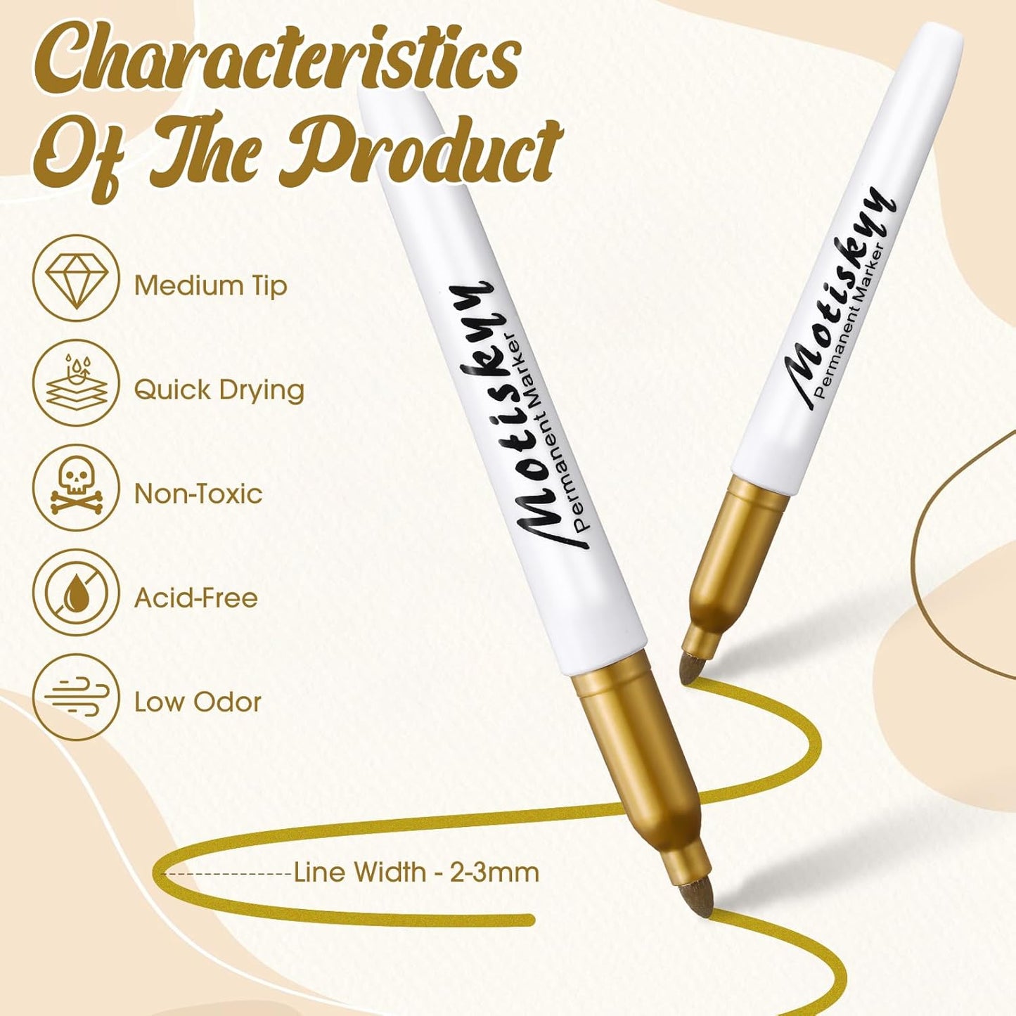 48 Pcs Metallic Permanent Markers Bulk Metallic Marker Pens Medium Tip Quick Dry Paint Pen for Classroom DIY Crafts Artist Illustration Gift Card Making(Gold)