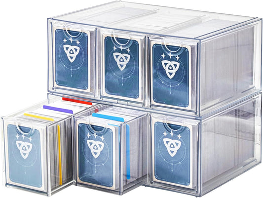 6 Drawer Trading Card Storage Box, 2200+ Cards Organizer with Divider, Clear Stackable Drawers for TCG, MTG, PTCG, Sports Cards (6 Drawer Card Box)