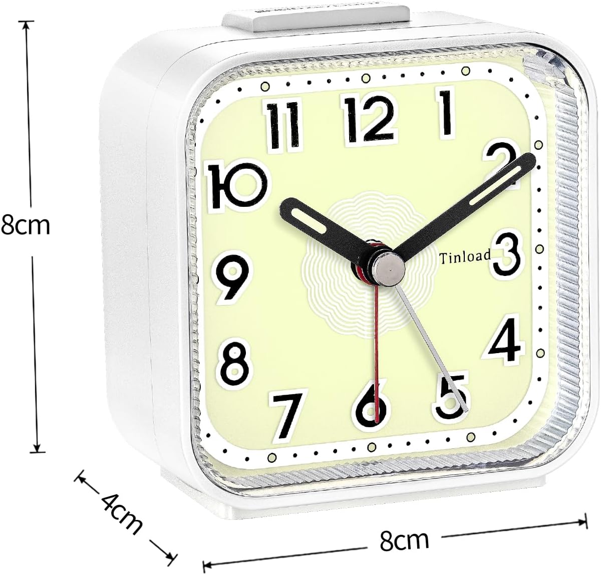 Small Analog Alarm Clock Silent Non Ticking, Ascending Beep Sounds, Snooze, Glow in Dark dial,Manual Light, Battery Operated (White)