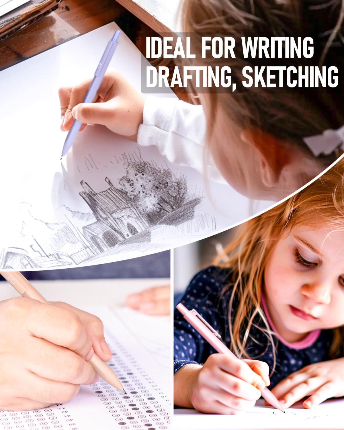 6PCS 0.9mm Mechanical Pencils Set with Case, Cute Pastel Mechanical Pencil with 160PCS HB Lead Refills, 3 Erasers, Aesthetic Back to School Supplies for Student Writing Drawing Sketching