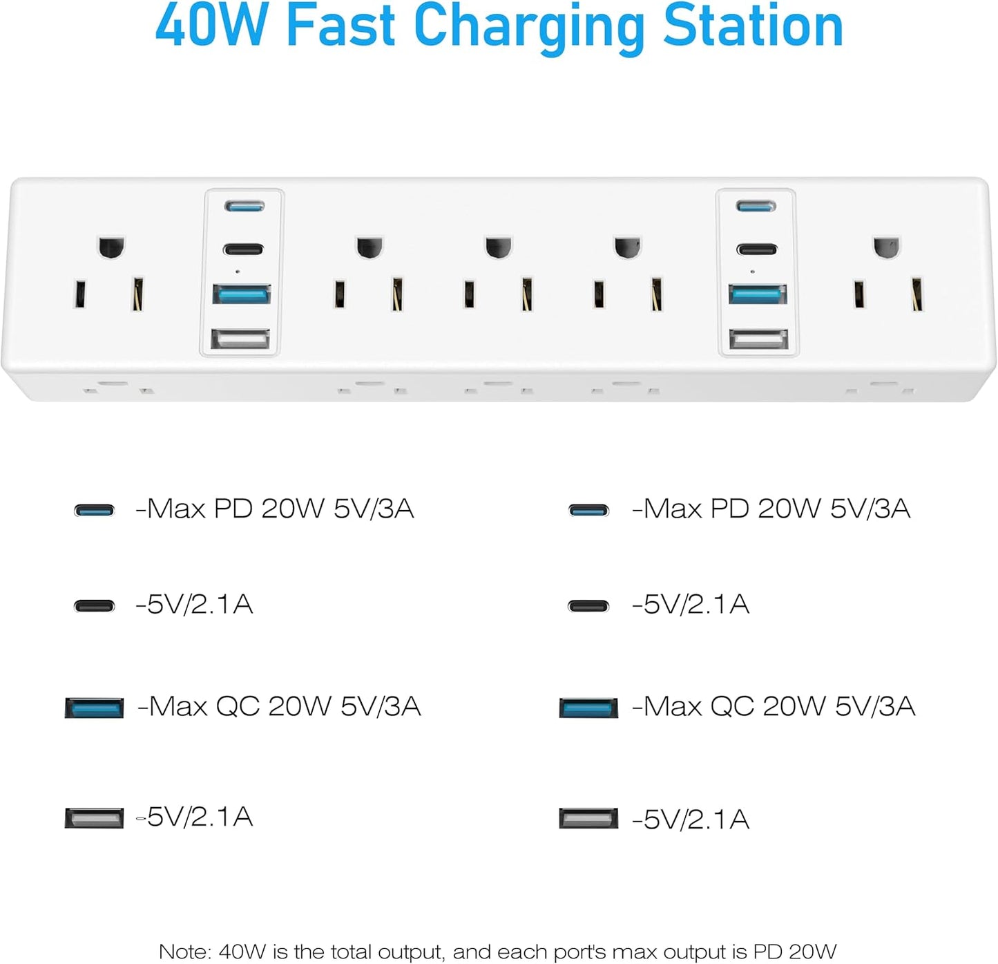 40W Fast Charging Station, VILONG Desk Clamp Power Strip, Desktop Mount Surge Protector, 8 USB Ports(4 USB-C), 10 AC Outlets and 10Ft Cord, for Home, Office, Fit 1.6" Tabletop Edge