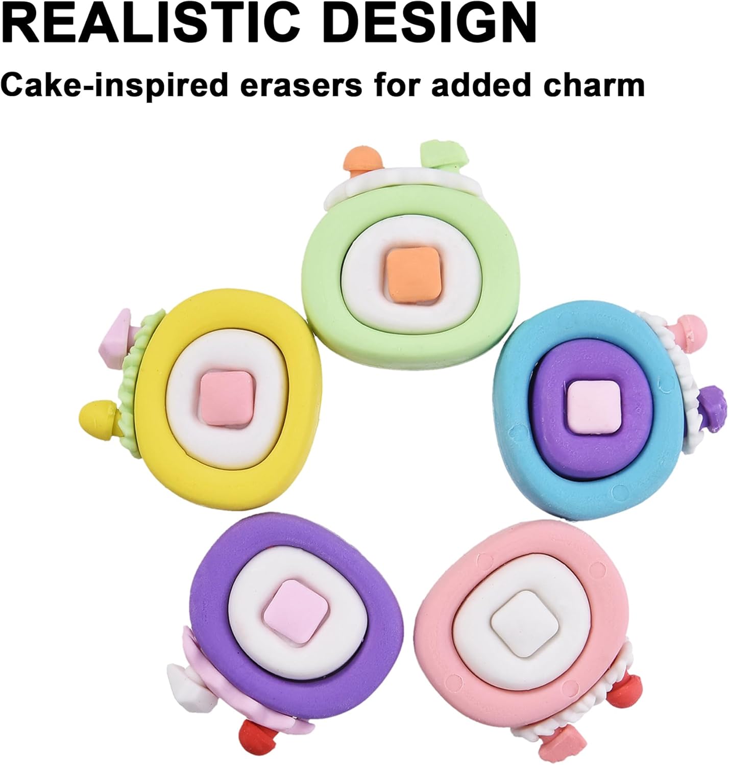 15Pcs Cute Food Shape Erasers for Kids, Fun Cake Dessert Pencil Erasers for School Classroom Supplies Birthday Party Favors