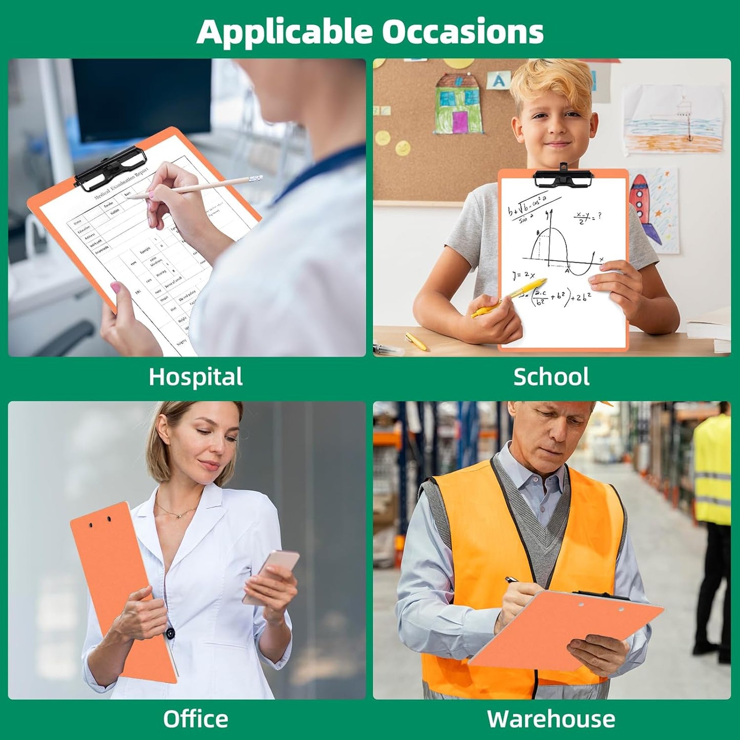 Orange Clipboard with Pen Holder, 2 Pack Plastic Clipboard with Low Profile Metal Clip, Hanging Clipboards Holds 8.5x11 Inch Papers, Standard A4 Letter Size Clip Board for Office & School