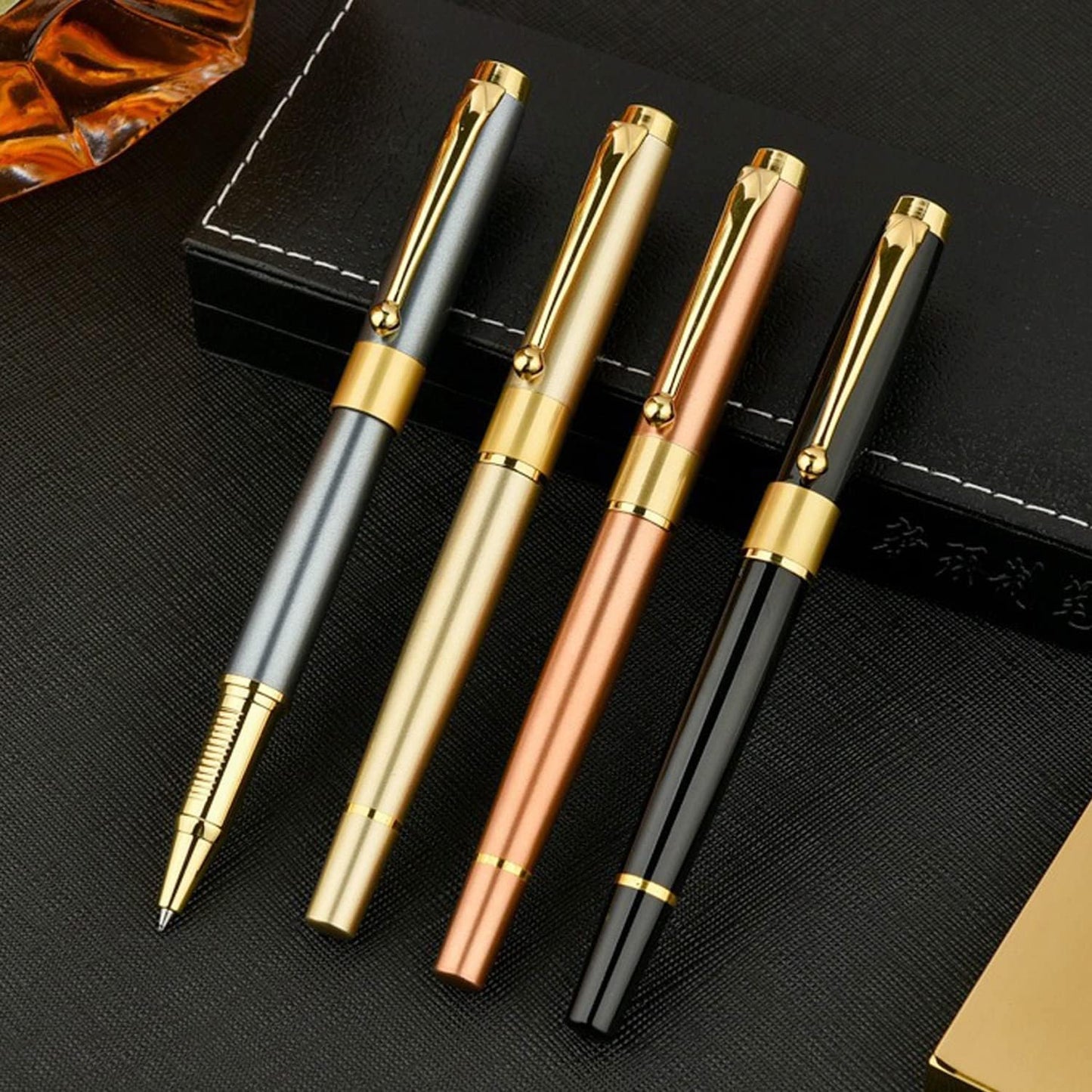 YIVONKA Ballpoint Pen Black Refill,Luxury Ballpoint Line width 0.5mm,Best Ball Pen Gift Set for Men & Women Professional Executive,Office,Nice BallPens Classy Gift Box (2 Gold)